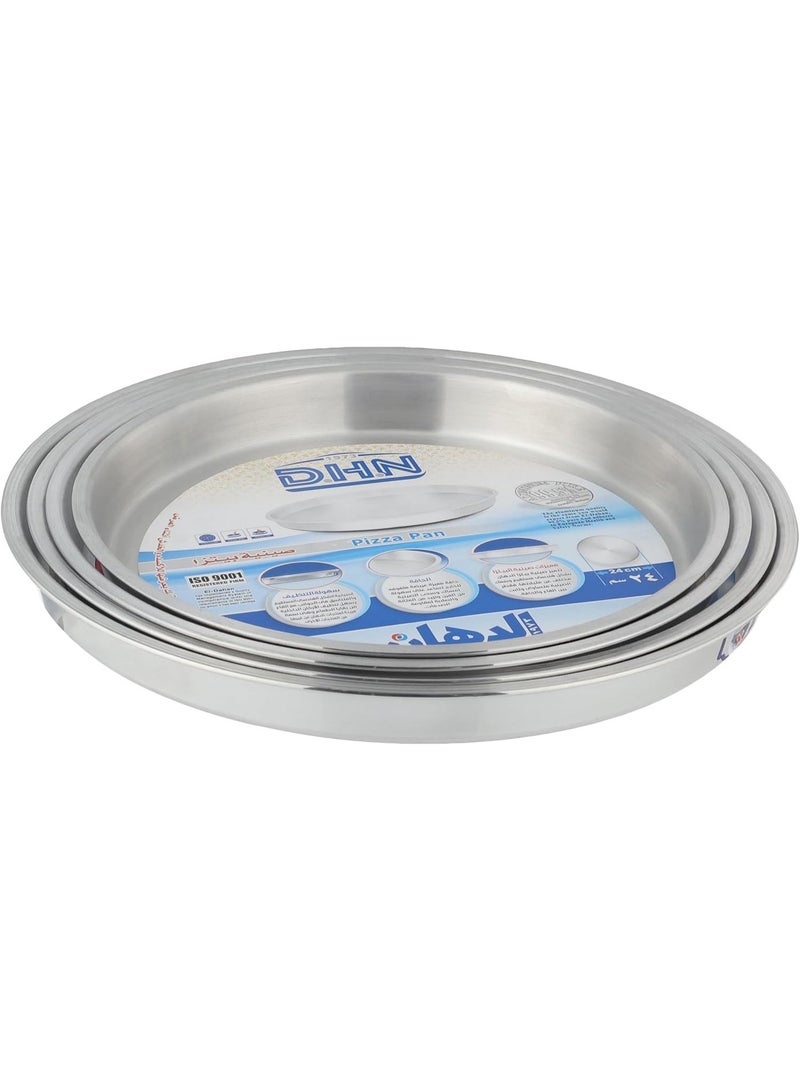 Al Dahan Pizza Baking Tray Set, 3 Pieces, Silver, (26-28-30) 6221124003300